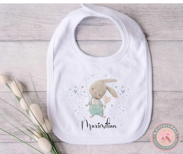 zuckersüßes Babylätzchen Hase Herz Wunschname Geschenk Geburt Taufe Mitbringsel Lüttentüddel®